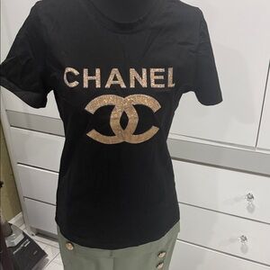 Black Short Sleeve Tee with Gold Logo